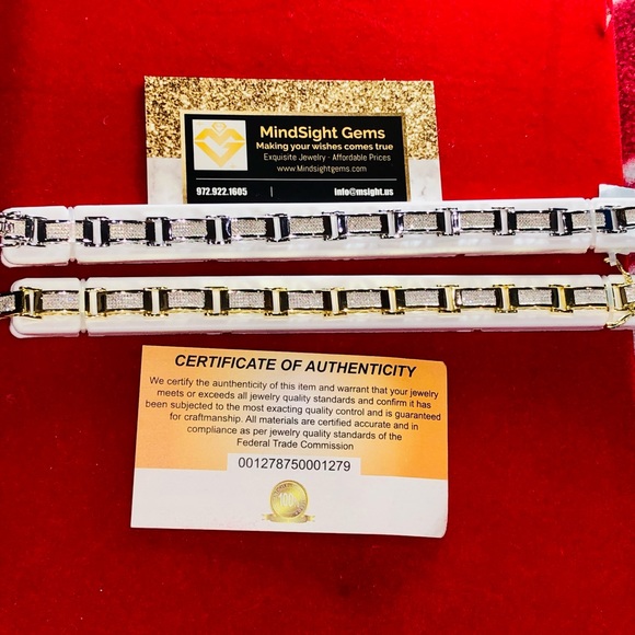 14k gold vermeil real SI diamond men bracelet FREE Appraisal & posh authenticate - Picture 3 of 11